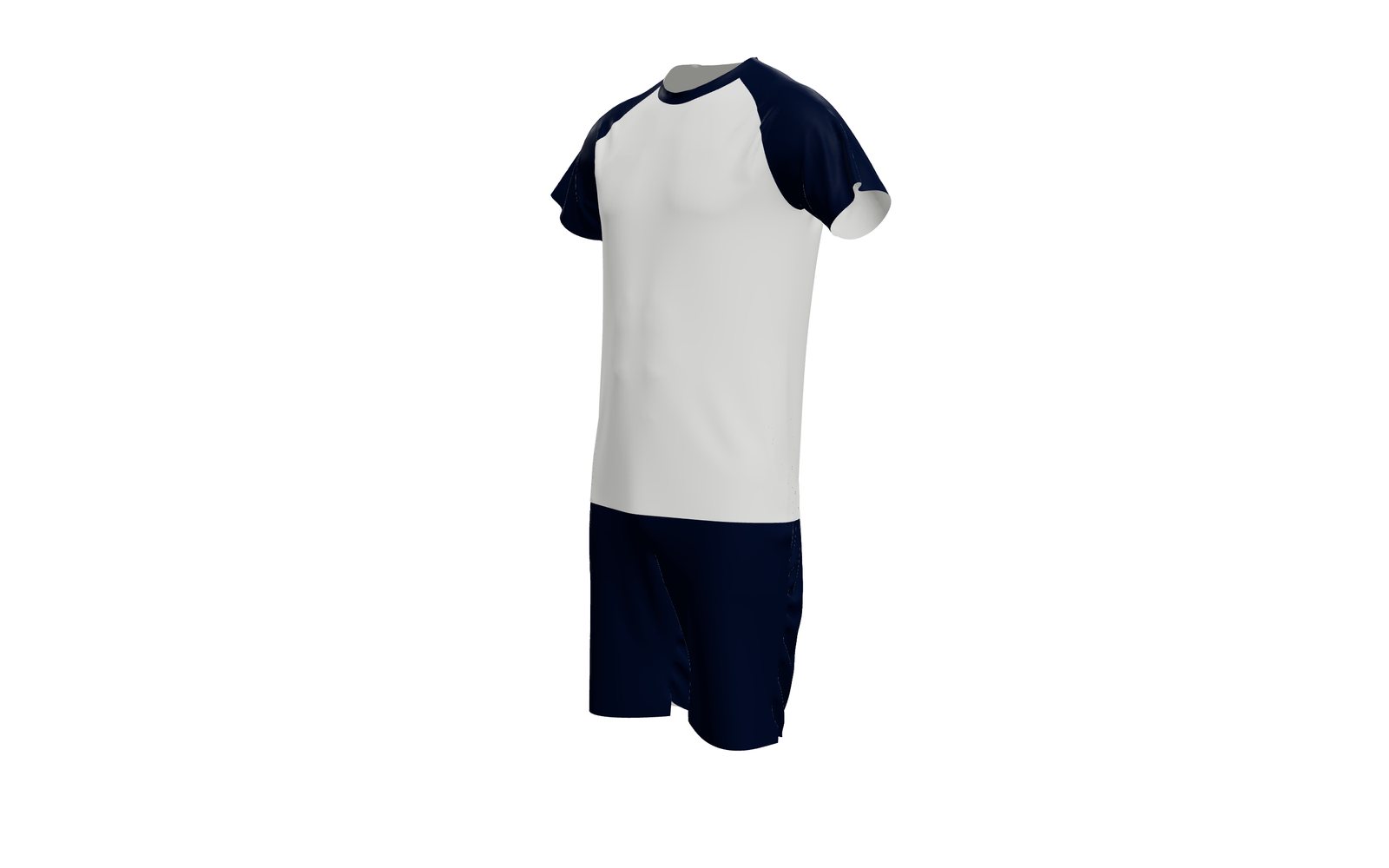A 3D teamwear kit rendered in the browser from a measured pattern